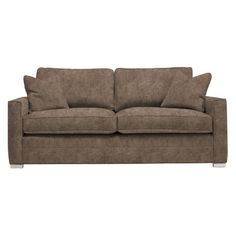 a brown couch sitting on top of a white floor