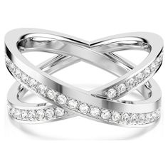 With two spirals of intersecting crystals, this Delta ring provides a double dose of Swarovski elegance. The rhodium plated design is masterfully crafted for maximum impact, with each band set alight by shimmering pavé. Wear it as one of your everyday favorites, or when pure sophistication is called for. Stackable Ring Sets, Pink Watch, Blue Watches, Rose Gold Watches, Cuff Rings, Cuff Earrings, Metal Bracelets, White Ring, Earring Backs