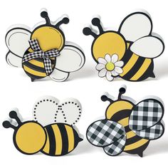 three different types of paper cut out of the same bee and flower with gingham checks