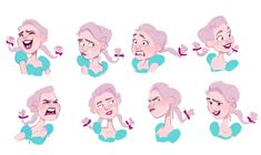 an animation character's face expressions for the animated movie frozen princess, with various facial expressions