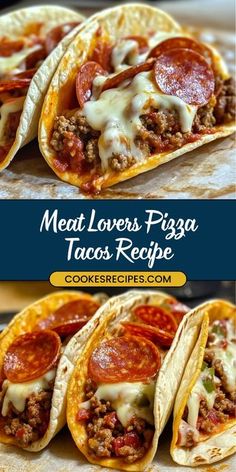 meat lover's pizza tacos recipe with cheese and pepperoni on the side