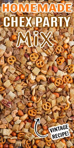 homemade chex party mix with pretzels and nuts