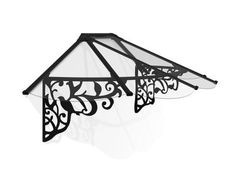 a black and white photo of a glass awning with intricate designs on the sides