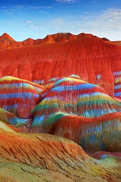 the colorful hills are painted with different colors