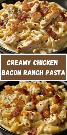 creamy chicken bacon ranch pasta in a skillet