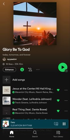 the app for music player with an image of a cross and sunset in the background