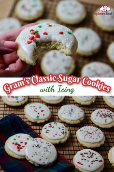 a hand holding a sugar cookie with icing and sprinkles