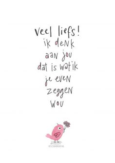 a pink bird with a flower in it's beak and the words veel lifes