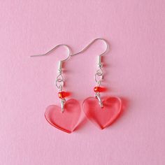 Love Heart Earrings, Small Hearts, Lovecore Pink and Red Jewelry, Lightweight Hypoallergenic Lovecore Accessories, Red Heart Beads Dangle Earrings, Red Heart Print Earrings For Gifts, Red Heart Pendant Earrings, Cute Nickel-free Heart Earrings For Valentine's Day, Cute Red Heart Earrings For Pierced Ears, Trendy Heart Charm Earrings For Valentine's Day, Red Double Heart Earrings With Heart Beads, Trendy Red Heart Earrings For Gift