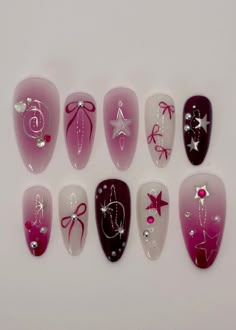 ✴ Hand painted ✴ Reusable ✴ High Quality ✴ Available in different colors, sizes and shapes (on request) IMPORTANT - PLEASE READ BEFORE PURCHASING All sets are made with GEL nail polish. These nails are reusable, if you take it off right. For instruction, please message me Each set comes with 10 handmade press on nails, a mini file, a mini buffer, a cuticle stick, a nail glue, Double Sided Adhesive Tape Glue, Alcohol Pad 1. Measurements Please measure your own nail and find your size from our pic Aura Almond Nails, Almond Nails Cute, Event Nails, Nails Holiday, Aura Nails, Purple Aura, Anime Nails, Nails Cute, Birthday Event