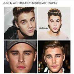 four different pictures of the same person with blue eyes