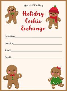 a holiday cookie exchange is shown with the words, please come for a holiday cookie exchange