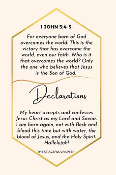 a card with the words declarations and an image of jesus's name on it