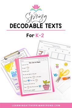 the spring printables for k - 2 are shown with scissors, paper and clipping