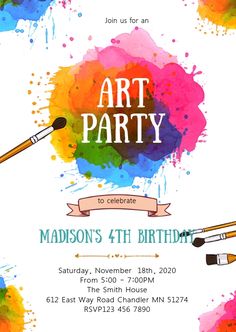 an art party with paint and brushes