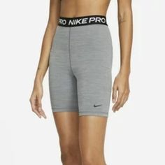 Women's Nike Pro High Rise 7" Training Shorts Size: Small Color: Smoke Grey 7" Length High Rise Tight Fit Dri-Fit Technology Elastic Waistband Polyester, Spandex Machine Wash Item Is New With Tags Color May Vary Slightly Based On Device Display Quality, Screen Resolution, And Lighting Conditions Nike Pro Women, Nike Pro Shorts, Nike Athletic Shorts, Nike Training, Nike Running Shorts, Shorts Nike, Compression Shorts, Training Shorts, Active Wear Shorts