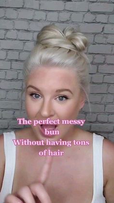 This messy bun hack makes it so easy! #messybun #bunhack #bunstyle #fasthairstyle #easymessybuns #diyhairschool #thinhair #finehair… | Instagram Easy Bun Short Hair Simple, Hair Styles For Very Fine Hair, How To Put Hair In A Messy Bun, Easy Put Up Hairstyles, Mess Bun Short Hair, Neat Messy Bun, High Bun Short Hair Top Knot