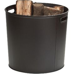 a black trash can filled with logs