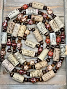 a bunch of wine corks that are on a table