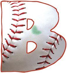 a baseball ball with the letter b on it