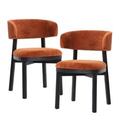 two chairs with black legs and orange upholstered cushions