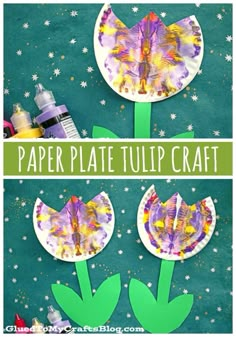 paper plate tulip craft for kids to make with flowers and stars on the background