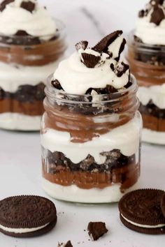 cookies and ice cream in a jar with oreo cookies