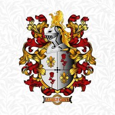 a coat of arms is shown on a white background with red and yellow flowers around it