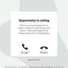 an advertisement with the words opportunity is calling on it, and there are two callouts in