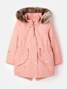 Joules Alix Pink Printed Waterproof Coat Waterproof Parka, Parka Style, Waterproof Coat, Style Coat, Parka Coat, Foil Print, 404 Page Not Found, Fur Trim, Favorite Things List