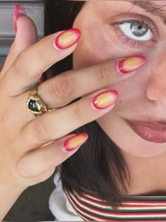 Yellow Aura Nails, Yellow Aura, Gucci Nails, Punk Nails, Airbrush Nails, Gel Nails Diy, Simple Gel Nails, Almond Acrylic Nails