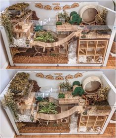 two pictures of the inside of a doll house