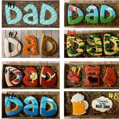 decorated cookies in the shape of letters for dad's day