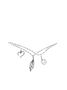 a black and white drawing of two necklaces with hearts hanging from the end of them