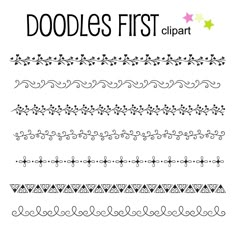 the doodles first clipart set is shown in black and white, with different designs