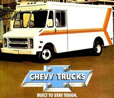 an advertisement for the chevrolet truck company, which has been painted white with orange stripes