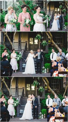 a couple getting married in front of a building