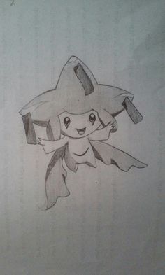 a drawing of a pokemon pikachu flying through the air with its eyes closed