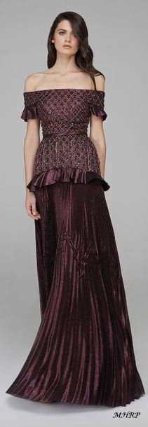 Hamda AlFahim Fall 2018 Hamda Al Fahim, Top Model Fashion, Lady Godiva, Skirt Ruffle, Deep Plum, Fall 2018, Diamond Pattern, Shoulder Sleeve, Strapless Dress Formal