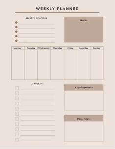 a printable weekly planner is shown with the words, week and month on it