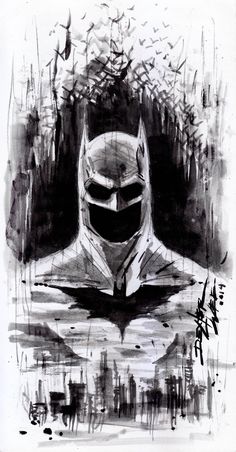 a black and white drawing of batman