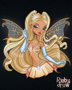 a drawing of a blonde fairy with wings