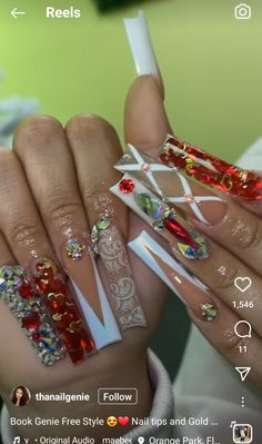 Love Nails, Long Acrylic Nails, Cute Acrylic Nails, Red Nails, Acrylic Nails