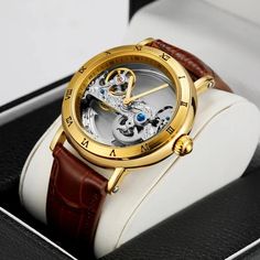 Just found this amazing item on AliExpress. Check it out! $91.45 | Vintage Mechanical Watches Golden Bridge Skeleton Automatic Mens Watch Luxury Genuine Leather Belt Carved Movement Luminous Hand Skeleton Watch