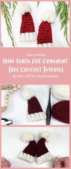 crocheted santa hat and mittens with text overlay that says, how to make