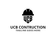 a black and white logo with the word ucb construction on it's side