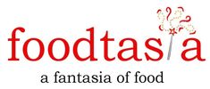 the logo for foodtass a fantassia of food, which is written in red