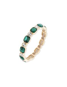 Anne Klein Gold Tone Alternatimg Emerald Bracelet - Gold Emerald Bracelet Gold, Green Bracelet, Emerald Bracelet, Wrist Game, Watches Jewelry, Stretch Bracelet, Bezel Setting, Pearl Bracelet, Stretch Bracelets