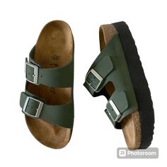 Birkenstock Papillio Arizona Platform Nubuck Leather Thyme Green Size Eu 36/Us 5-5.5 A Platform Sole Takes The Arizona's Iconic Design To New Heightsand Your Style Along With It. A Classic Nubuck Leather Upper Keeps It Grounded In The Much-Loved Original. Featuring A Contoured Footbed That Gives You The Support Of Classic Birkenstocks. Contoured Cork-Latex Footbed Creates Custom Support With Wear Nubuck Leather Upper Suede Footbed Lining Helps Keep You Comfortable Platform Eva Sole Two Adjustable Straps With Metal Pin Buckles Footbed Made In Germany Upper Material: Nubuck Leather Insole: Natural Leather Footbed Material: Cork Outsole: Eva These Have Only Been Worn A Few Times, Light Birkenstock Papillio, Women's Shoes Sandals, Iconic Design, Birkenstock, Eva Sole, Birkenstock Shoes, Metal Pins, Nubuck Leather, Natural Leather