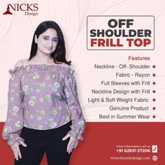 Looking for a good deal on frill off shoulder top? Explore a wide range of the best frill off shoulder top on Nicks Design and get one that suits you. Limited stock only! Call now for its price. To buy, click on this link below: https://bit.ly/3BUKqwM ☎️ Call: 062831 27206 🌐 Visit: https:www.thenicksdesign.com 🏠: Address: 13 New Anand Nagar, Maqsudan Jalandhar, Punjab region, India 144027 #offshoulderdress #fashion #offshouldertop #croptop #offshoulderfrilltop #onlineshopping #ladieswears Neckline Designs, Off Shoulder Top, Off Shoulder Tops